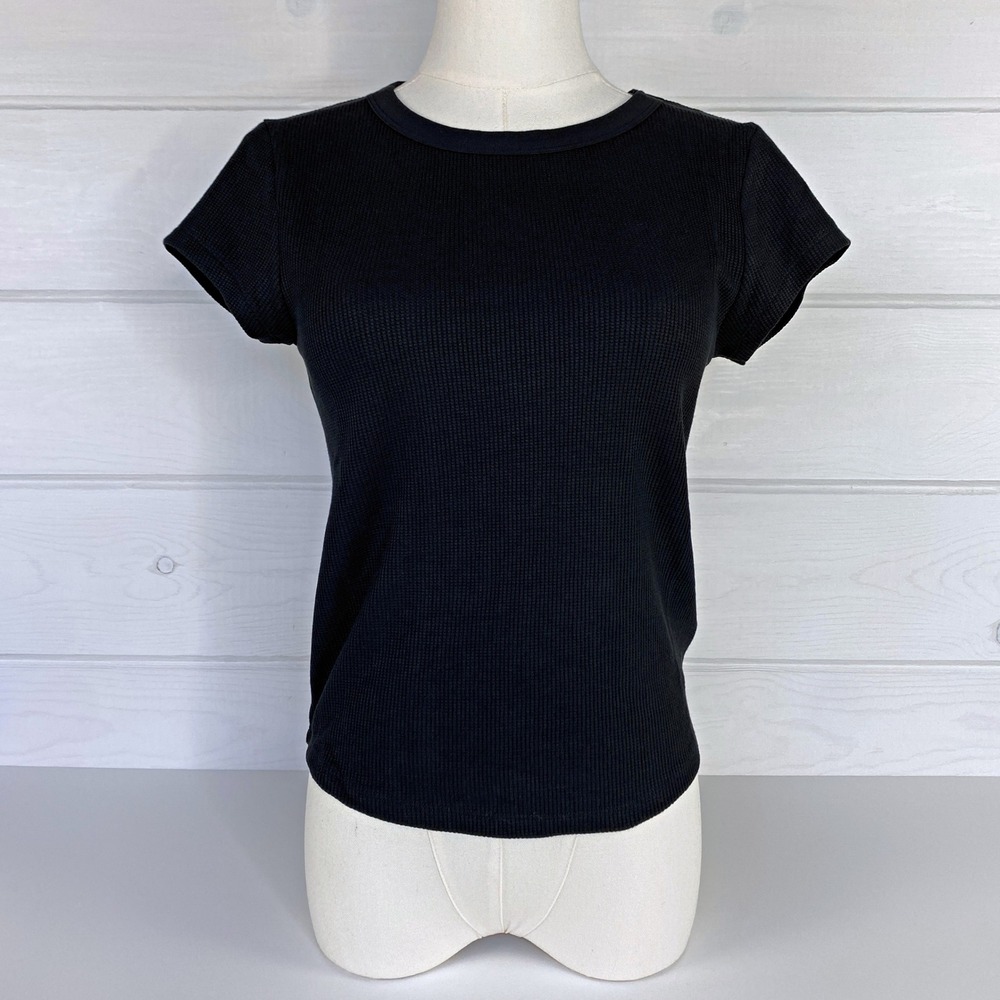 American Eagle AE Waffle T-Shirt Layering Tee M Black Stretch Base Layer 90s Y2K - Picture 4 of 16